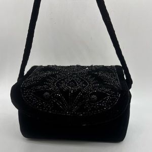 Vintage 40’s 50’s Black Velvet Beaded Box Purse Handbag Evening Retro